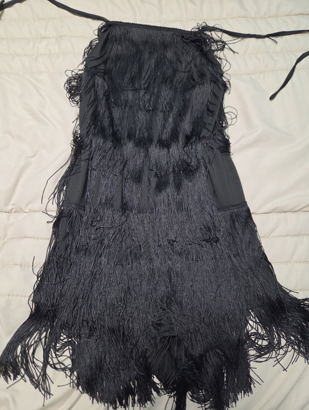 SHEIN Black Strapless Fringe Mini Dress Small